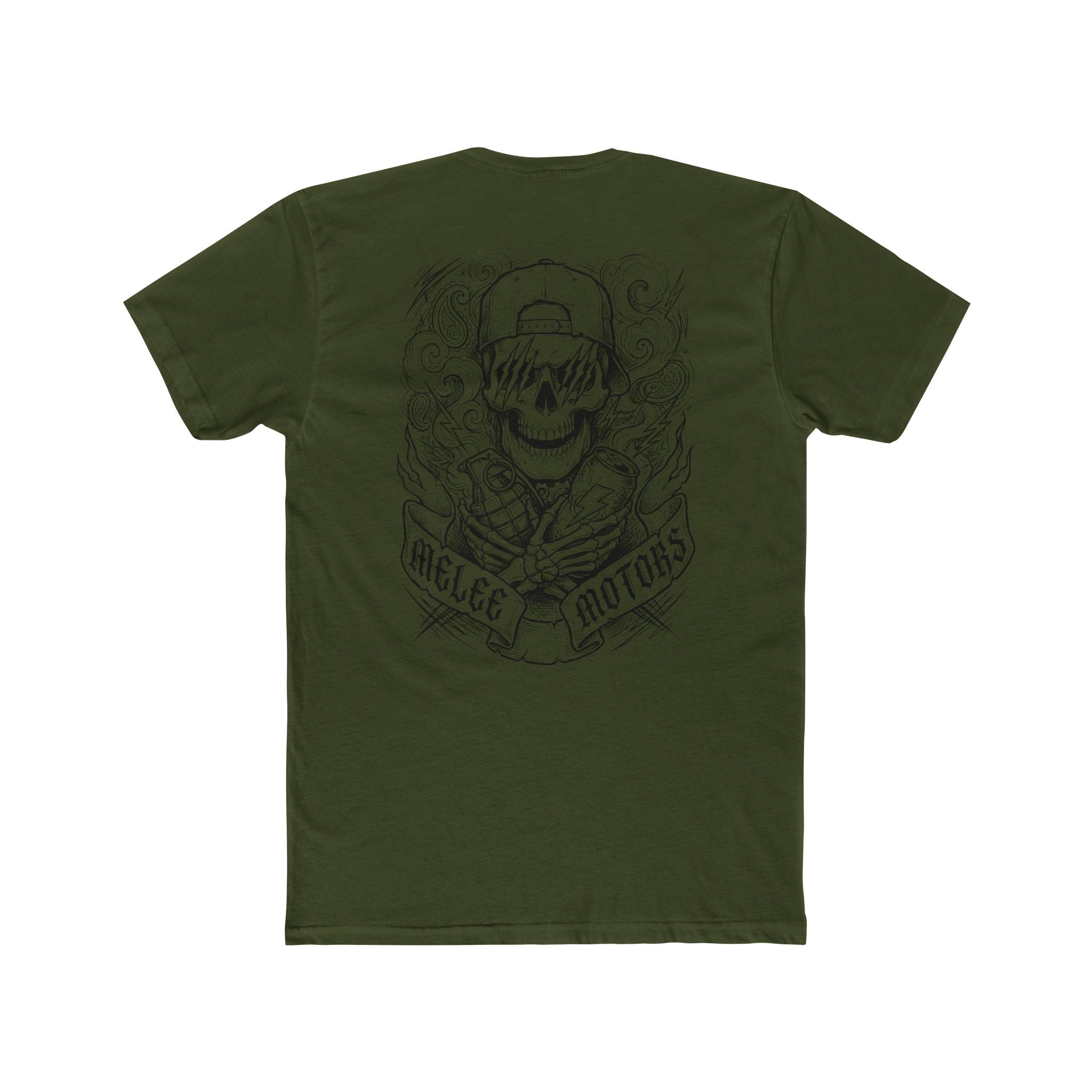 Melee Motors Front and Back Skull Design Graphic Tee – Premium Cotton T-Shirt