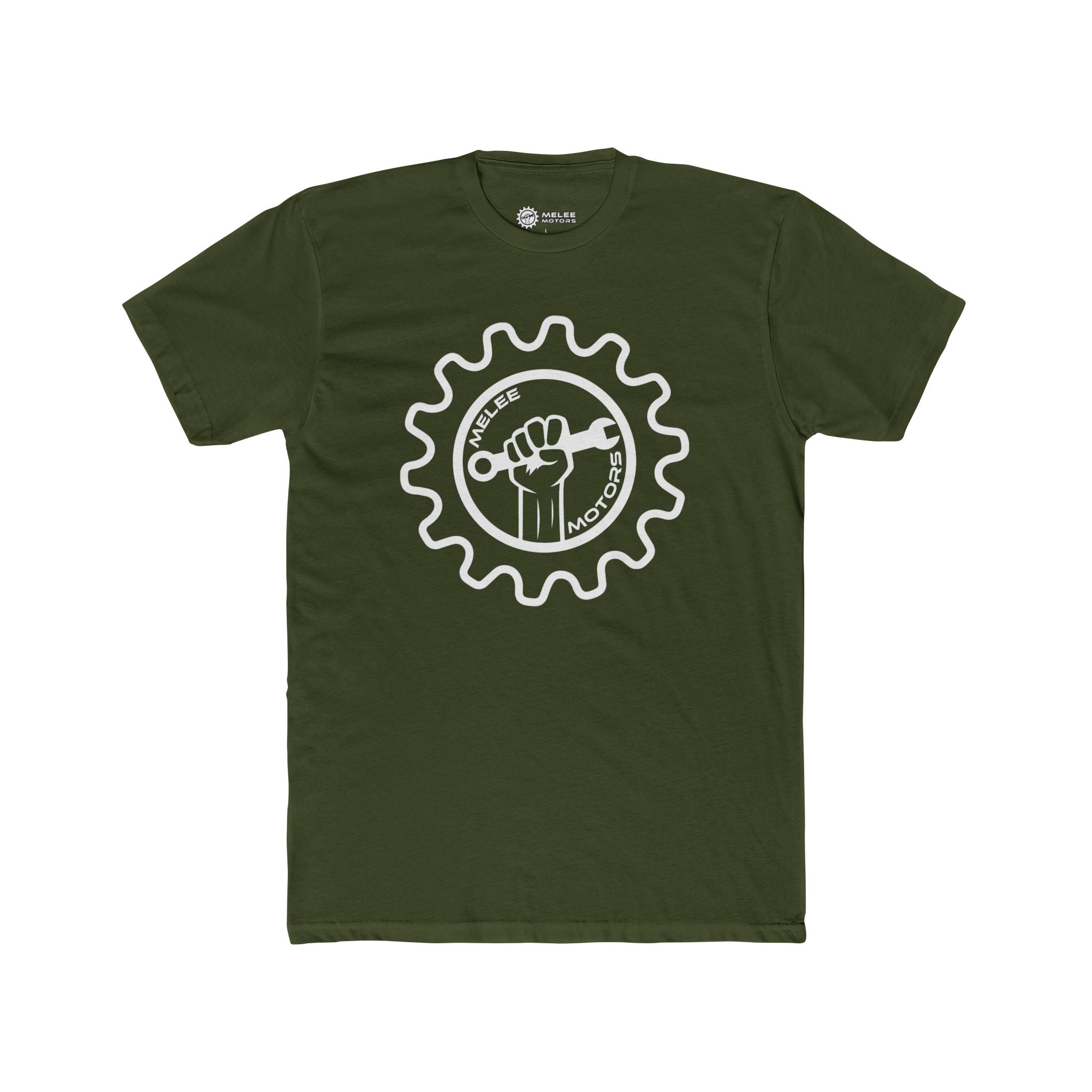 Melee Motors White Logo Tee — Unisex Cotton Crewneck