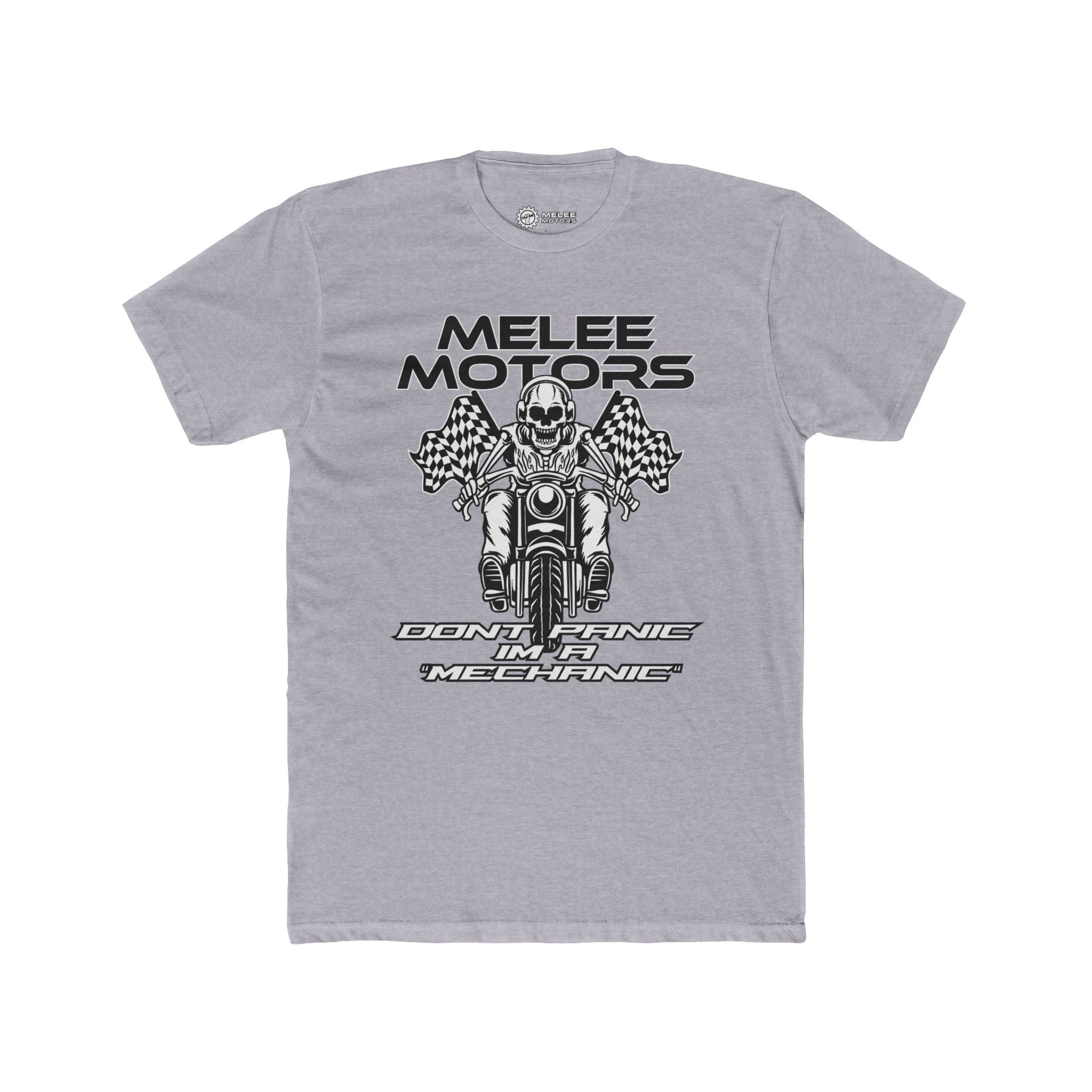 Melee Motors "Don't Panic I'm a Mechanic" Tee – Premium Cotton T-Shirt