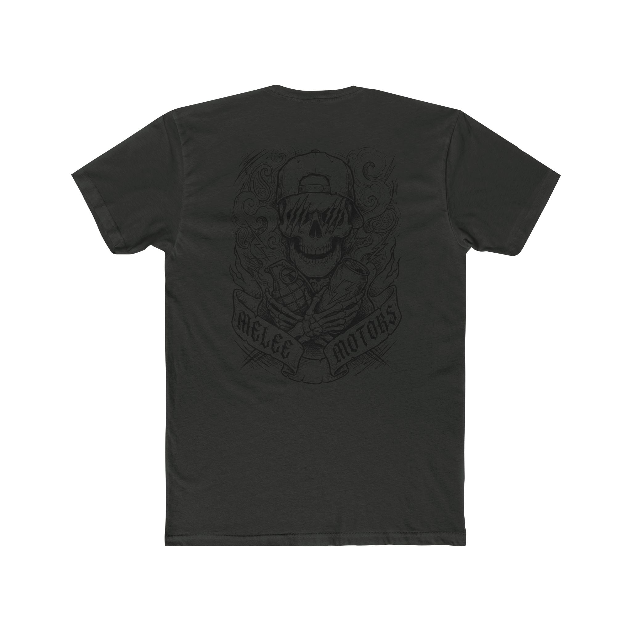Melee Motors Front and Back Skull Design Graphic Tee – Premium Cotton T-Shirt