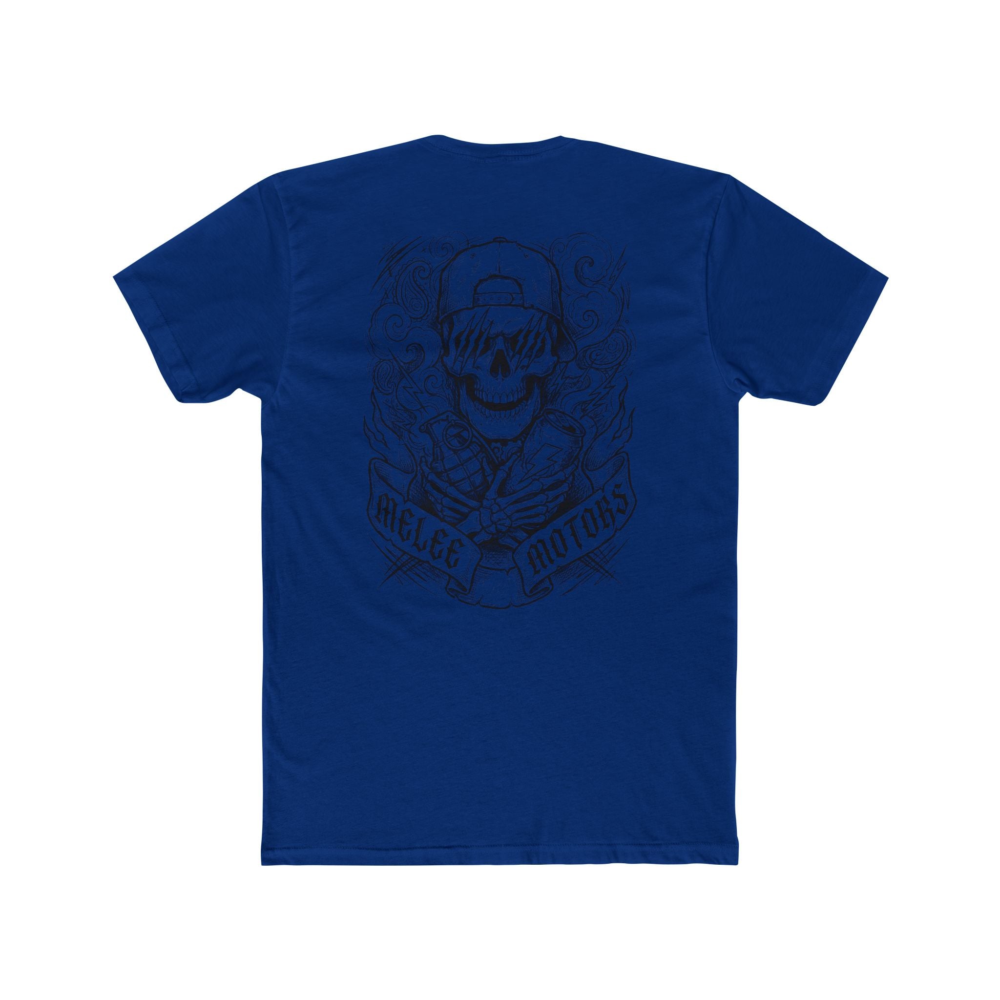 Melee Motors Front and Back Skull Design Graphic Tee – Premium Cotton T-Shirt
