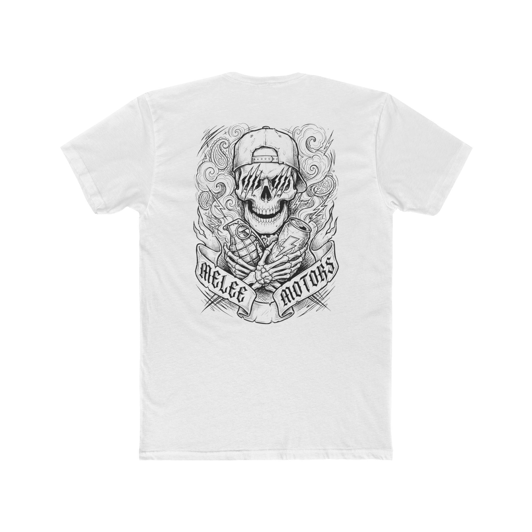 Melee Motors Front and Back Skull Design Graphic Tee – Premium Cotton T-Shirt