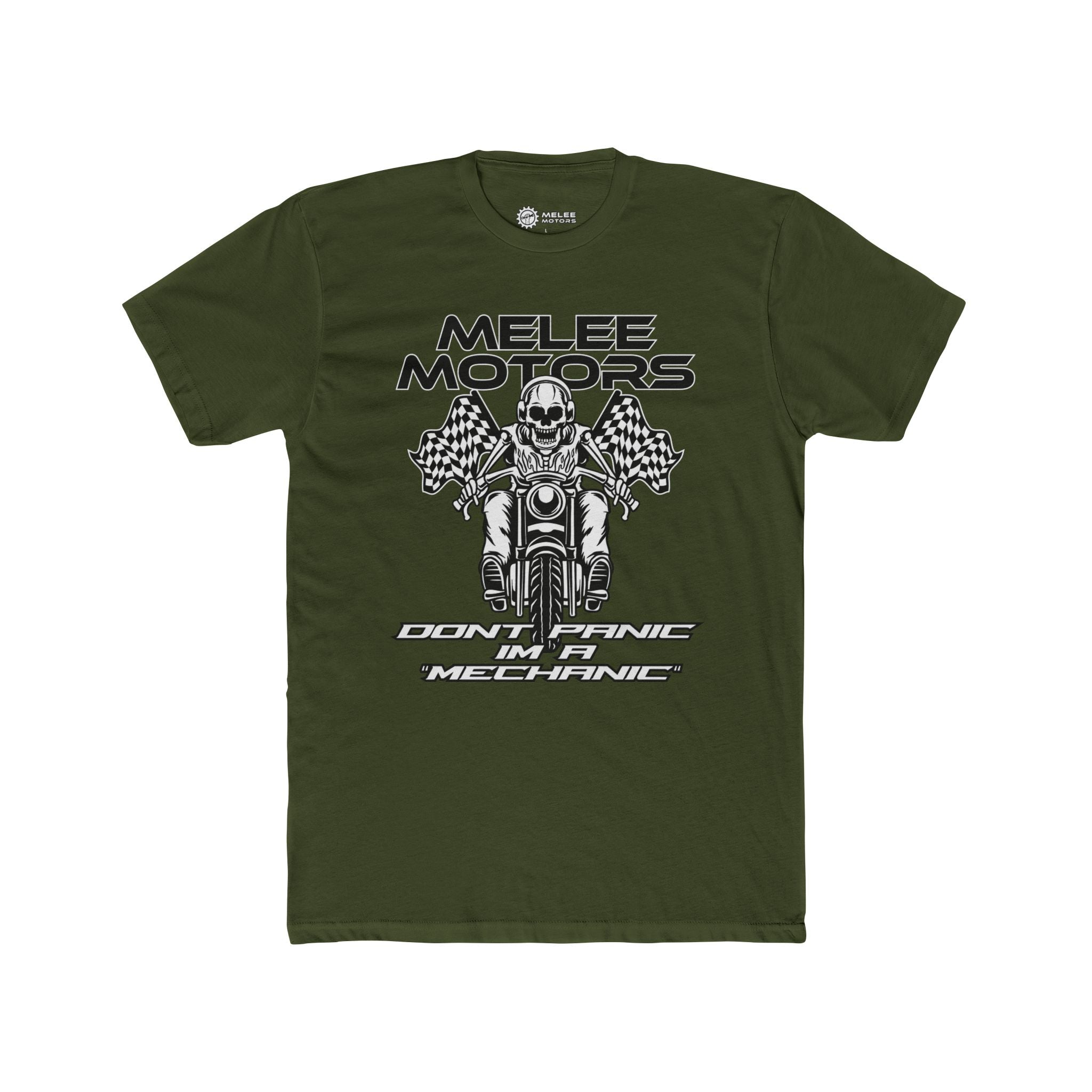 Melee Motors "Don't Panic I'm a Mechanic" Tee – Premium Cotton T-Shirt
