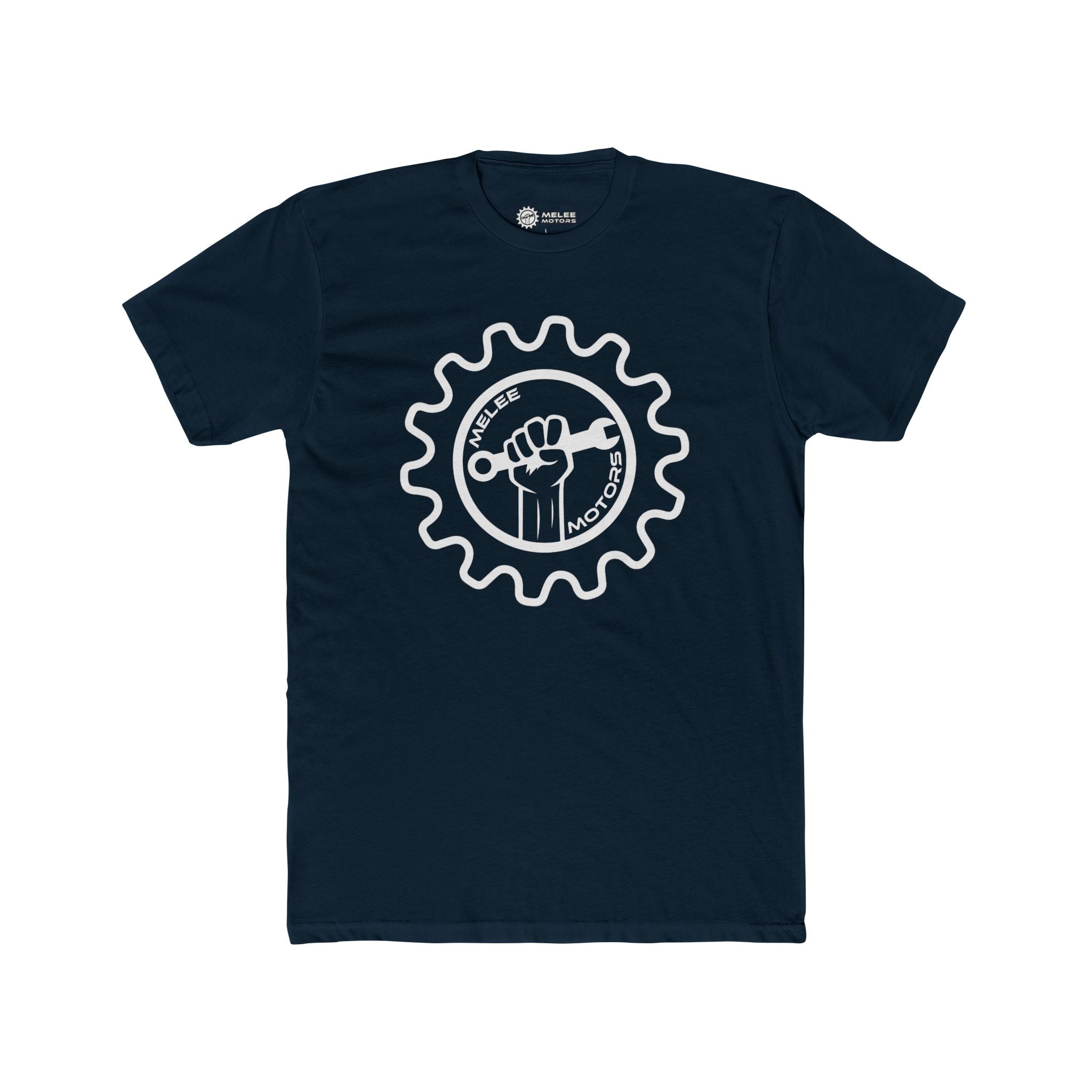 Melee Motors White Logo Tee — Unisex Cotton Crewneck