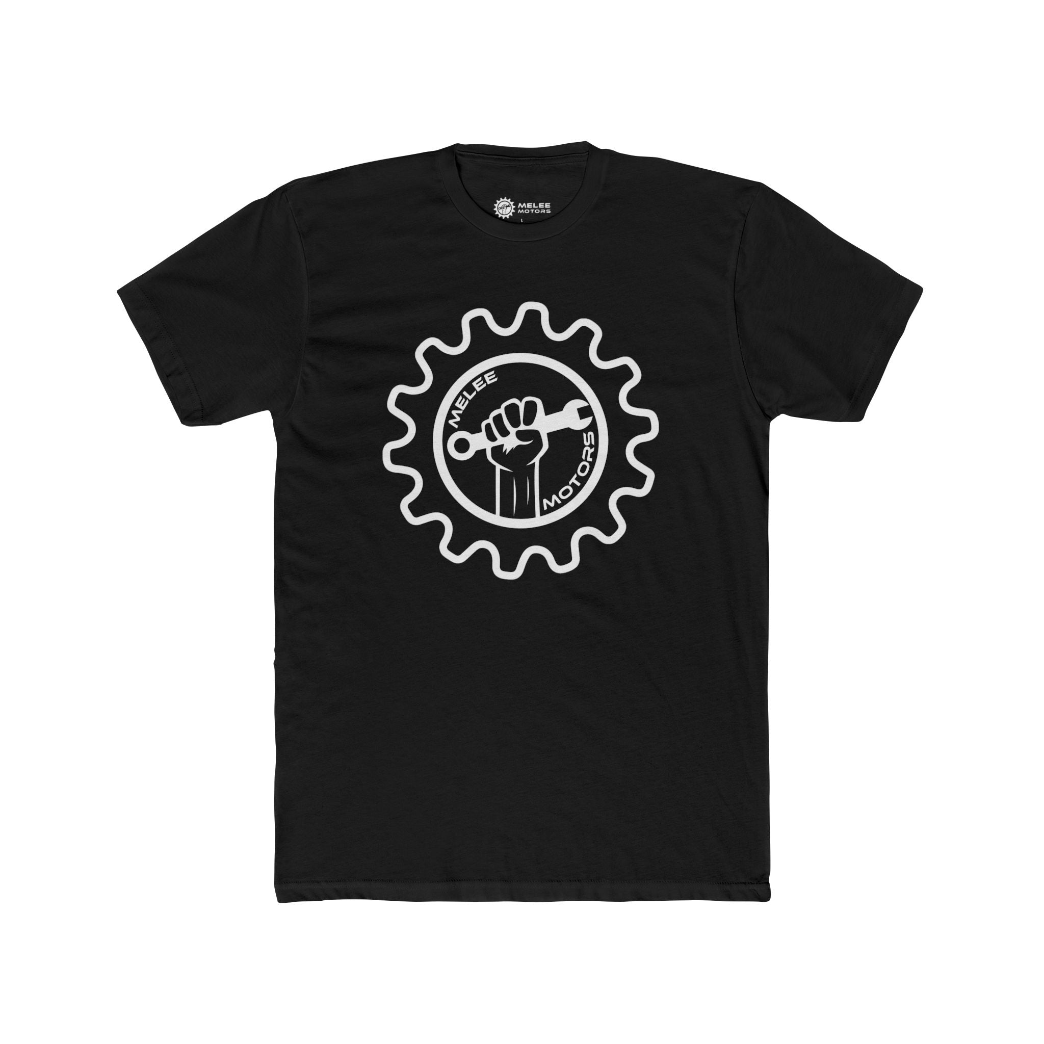 Melee Motors White Logo Tee — Unisex Cotton Crewneck