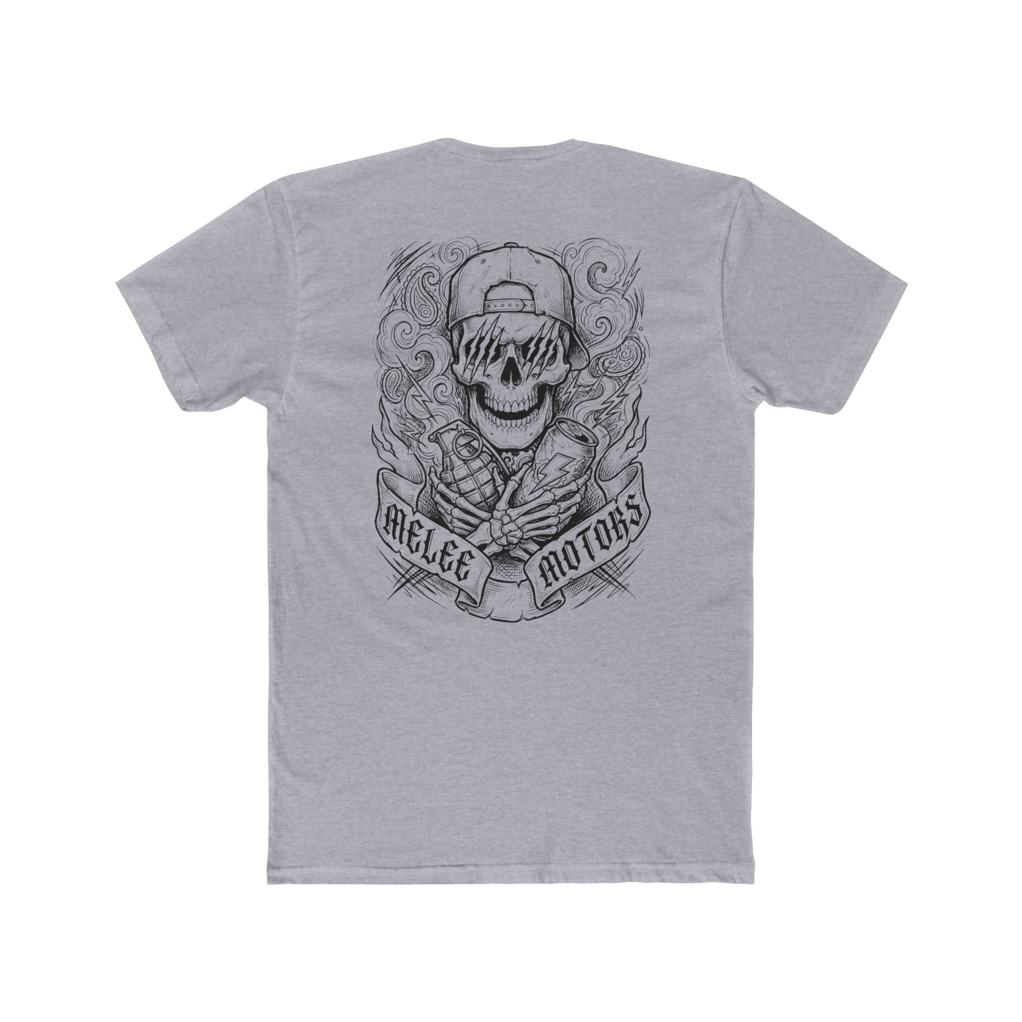 Melee Motors Front and Back Skull Design Graphic Tee – Premium Cotton T-Shirt