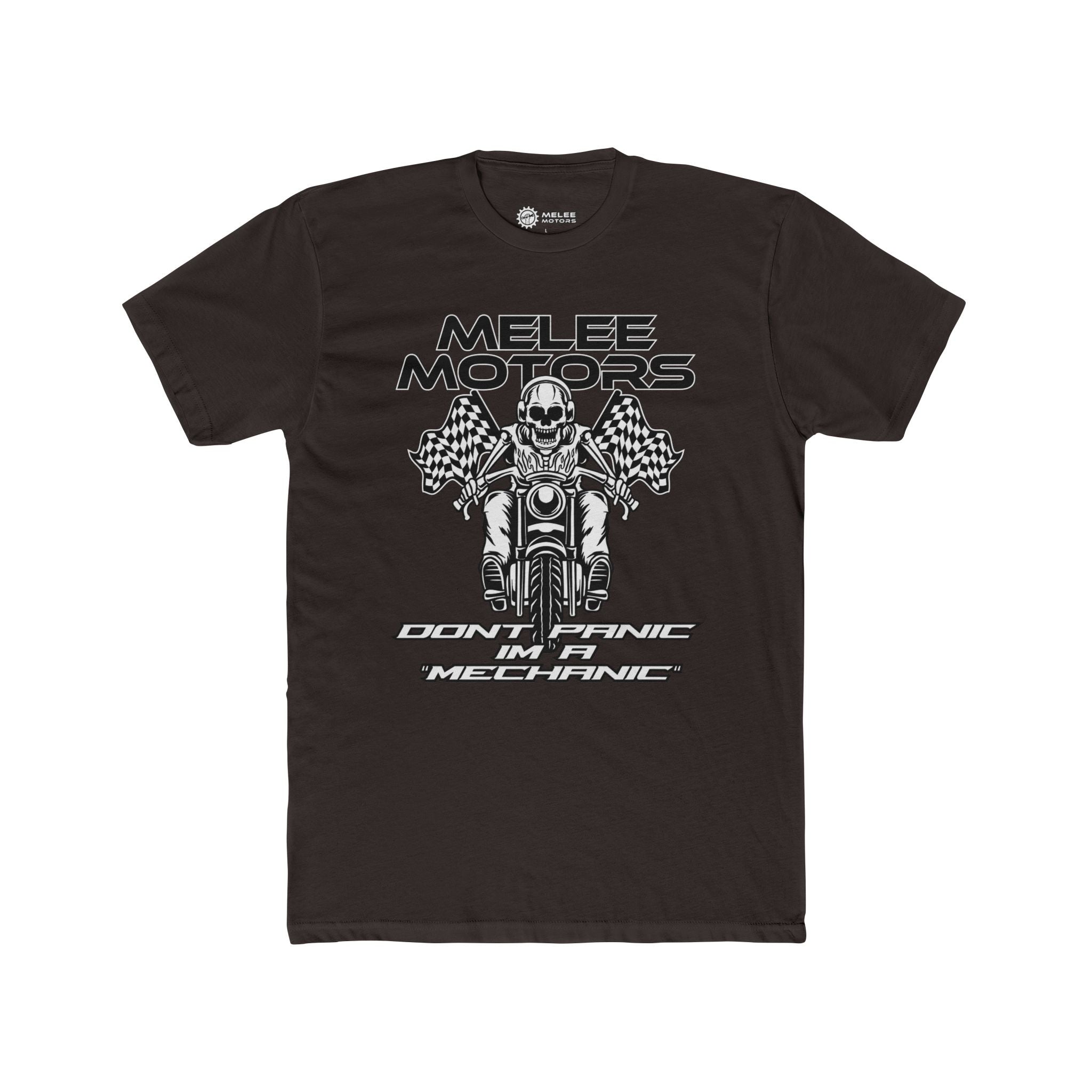 Melee Motors "Don't Panic I'm a Mechanic" Tee – Premium Cotton T-Shirt